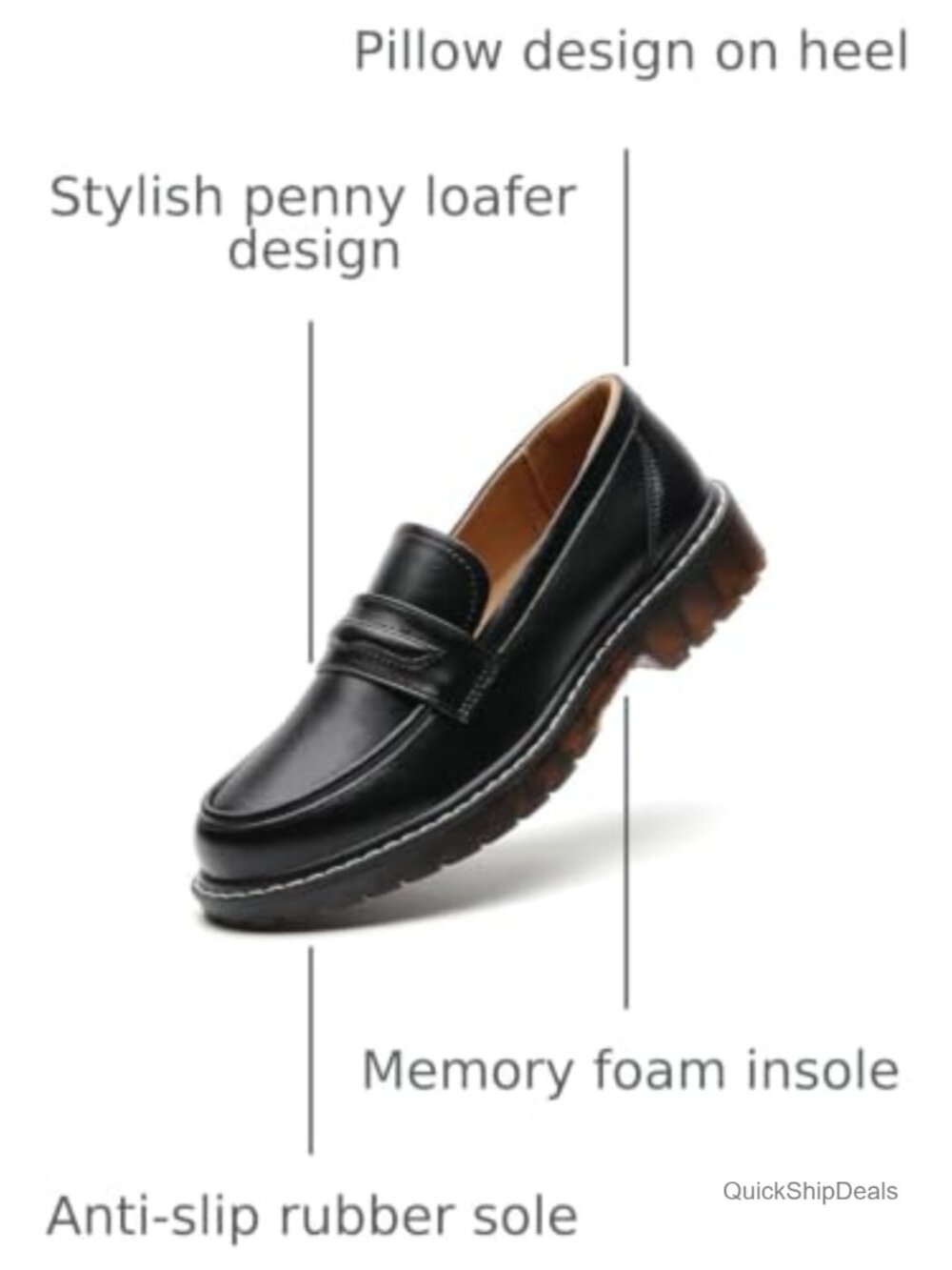 XMM Women's Chunky Loafers Faux Leather Slip On Lug Sole Penny Flats Business - Picture 2 of 6
